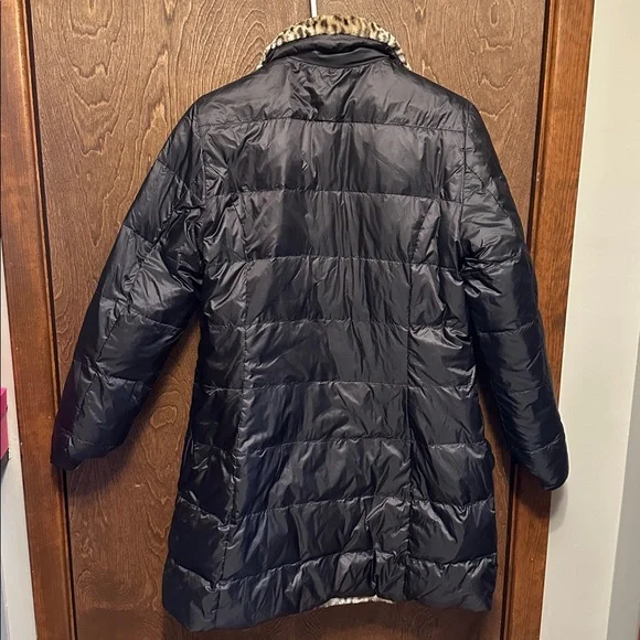 Women's 1 Madison Faux Fur Cheetah Print Reversible Quilted Down Coat Size M - Picture 8 of 10